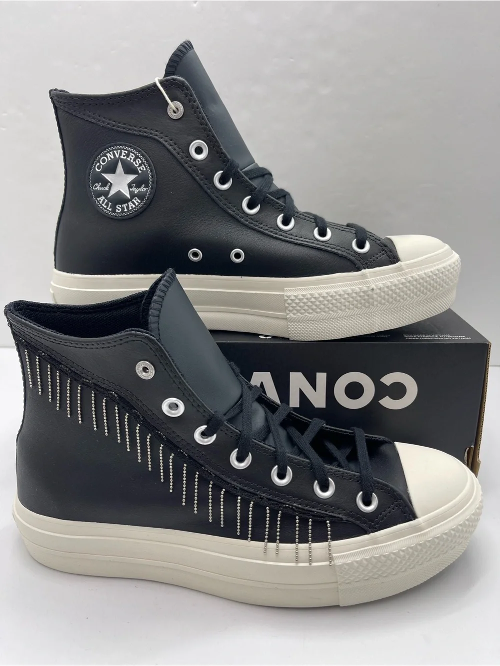 Converse A15473C CTAS LIFT HI Leather BLACK/EGRET/SILVER Platform Sneakers